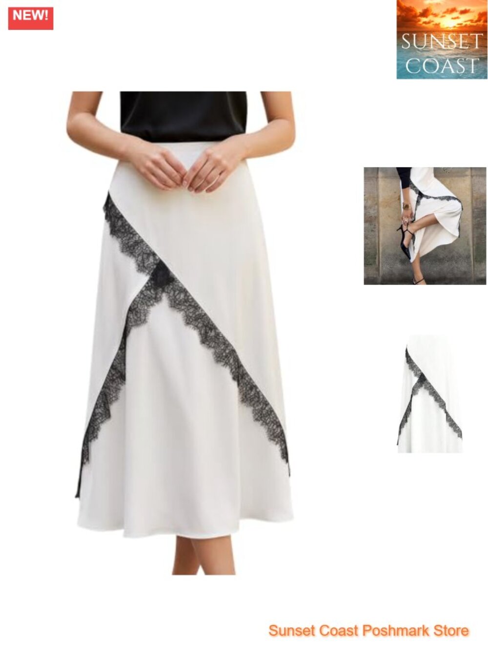 Satin Lace Patchwork Skirt Women's Elegant Mid Rise Flowy Long Skirt Cocktail